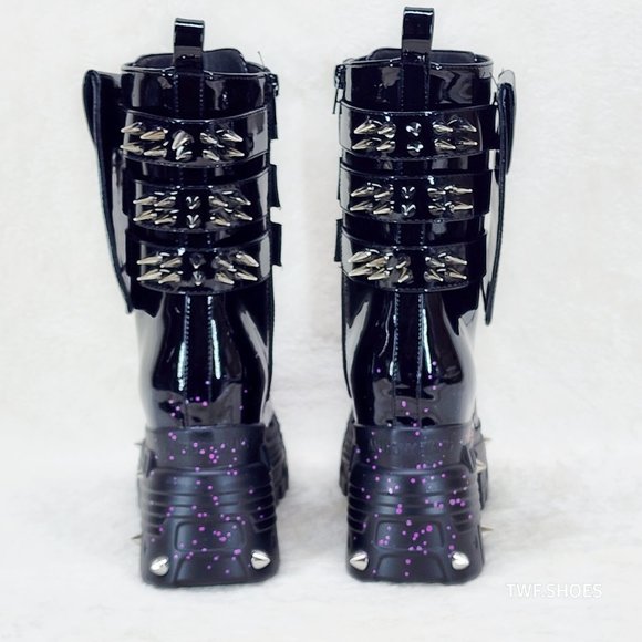 Anthony Wang Blackest Night Patent Spatter Cyber Punk Goth Platform Boots - Picture 6 of 9